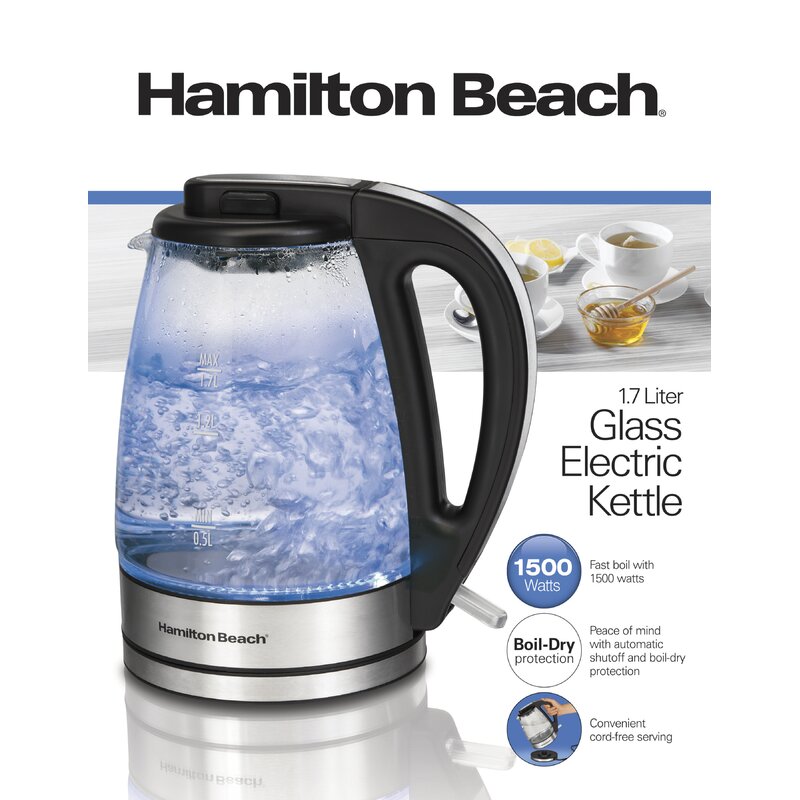 Hamilton beach 1.7 fashion litre glass kettle